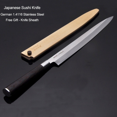 Cuchillo de Sushi de Sashimi japonés, cuchillo de cocina de Yanagiba, funda de acero inoxidable alemán, cuchillo de cocina de filete de pescado de salmón japonés, 10,2G ► Foto 1/6