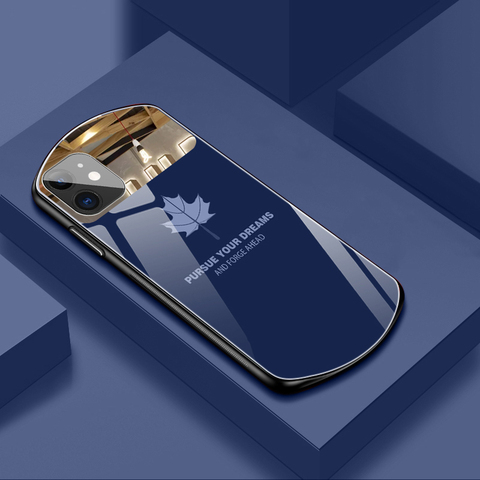 Funda de teléfono de cristal templado con diseño de hoja de arce ovalado, carcasa de silicona con espejo para iPhone 12 11 Pro Max XSmax XR X SE 8 7 6 Plus ► Foto 1/6