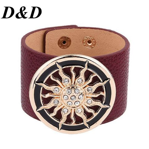 D & D-pulsera de cuero de moda para mujer, brazalete con hebilla de círculo ancho, pulsera ajustable de girasoles, regalo de joyería para mujer ► Foto 1/5