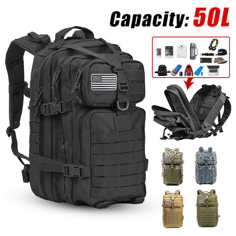 Mochila Táctica Militar 3P 3P de gran capacidad de 50L para hombre, mochila suave para exteriores, impermeable, para senderismo, Camping, fundas de caza ► Foto 1/6