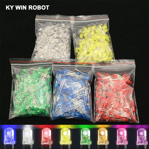 Kit de luces LED en varios colores, surtido de diodos de 5mm en color blanco, verde, rojo, azul, amarillo, naranja, rosa, morado, 100 unidades ► Foto 1/6