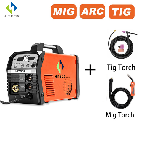 HITBOX-soldador Mig MIG200 ARC MMA semiautomático, 220V, Digital, C02, soldador de Gas con soplete Tig ► Foto 1/6