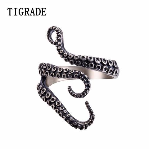 TIGRADE-Anillo de pulpo gótico de acero inoxidable para hombre y mujer, joyería Vintage de moda, anillos ajustables abiertos ► Foto 1/6