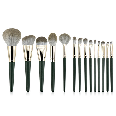 14 unids/set verde pinceles de maquillaje conjunto polvo colorete angulada escultura sombra de ojos que resaltador pliegue brocha para cejas y labios ► Foto 1/6