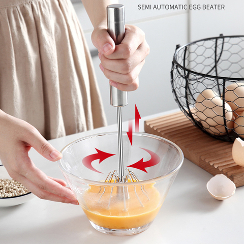 Batidor de huevos semiautomático de acero inoxidable 304, mezclador Manual de giro automático, agitador de huevos, accesorios de cocina, herramientas para huevos ► Foto 1/6