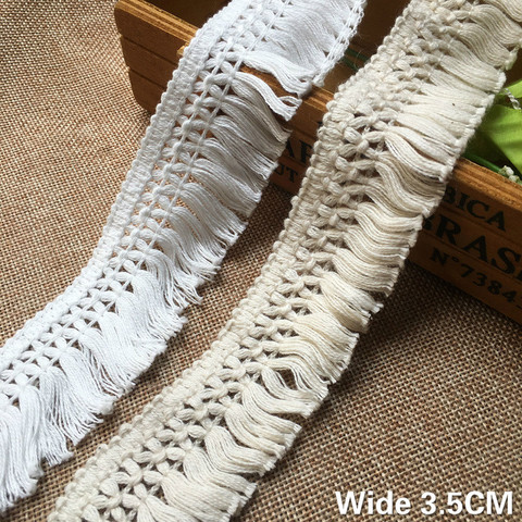 Tela de encaje 3D de 3,5 CM de ancho, blanco, Beige, hilo de algodón, tejido, cinta tejida, borlas, Material DIY, cortinas, accesorios de decoración de ropa ► Foto 1/3