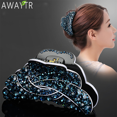 AWAYTR-horquilla con garra para el pelo para mujer, horquillas de cristal, pinzas de cangrejo, horquilla femenina, accesorios para el cabello, joyería ► Foto 1/6