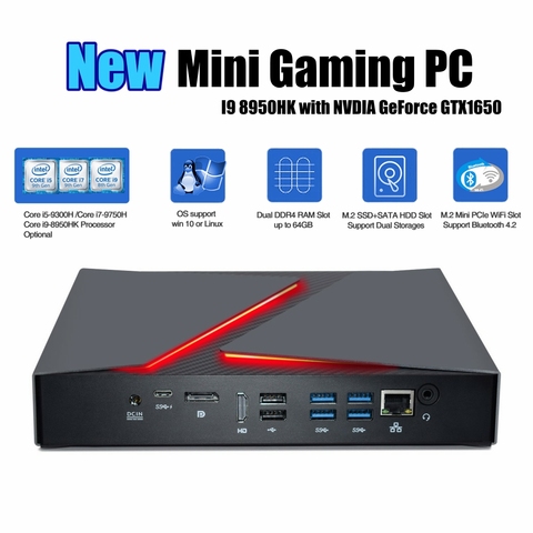 Mini-PC de juegos de 6 núcleos, ordenador Intel i9 8950HK para jugador, Windows 10, tarjeta gráfica NVIDIA GTX1650, diseño de moda, wifi, BT ► Foto 1/6