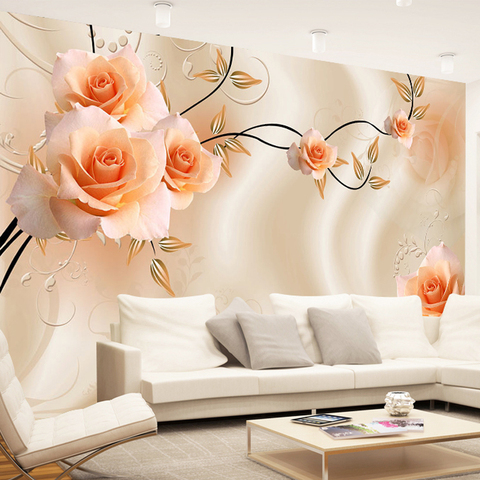 Papel tapiz con foto de flores para decoración del hogar, Mural Floral de tela de seda 3D de tamaño personalizado para TV, sofá, Fondo para sala de estar y dormitorio ► Foto 1/6