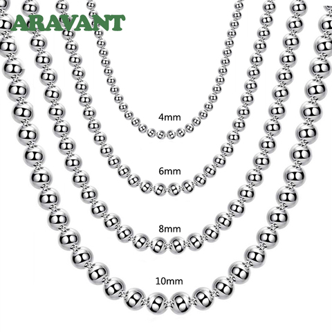 De plata 925 4MM/6MM/8MM/10MM cadena con cuentas Collar para hombres joyería de moda de las mujeres ► Foto 1/5