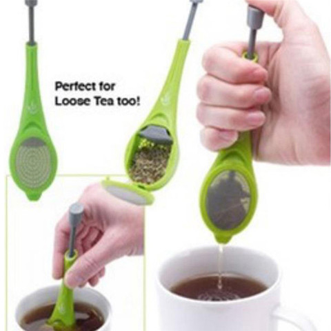 Colador Infusor de té de plástico con émbolo integrado, bolsas de té de sabor intenso, mide el remolino, escarcha, para especias, hierbas, Té suelto, hogar ► Foto 1/6