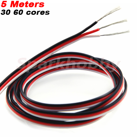 Cable de extensión servo de 5 metros, 30 núcleos, 60 núcleos, rojo, blanco y negro, alambre extendido de plomo para JR Futaba, accesorios para modelo a radiocontrol ► Foto 1/6