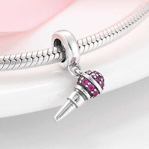 Nueva plata esterlina 925 micrófono forma cuentas de CZ rosas Fit Original diseñador encantos brazaletes de la pulsera de la fabricación de la joyería DIY ► Foto 1/6
