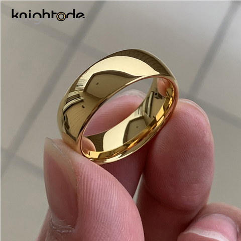 Anillo de boda de Color oro clásico anillos de carburo de tungsteno anillo de compromiso para hombre y mujer regalo joyería Domo pulido banda grabado gratis ► Foto 1/6