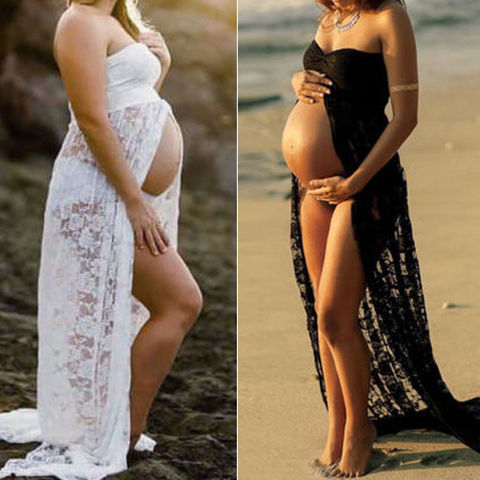 Vestido de encaje de embarazada para sesión de fotos de pareja, maxivestido de maternidad elegante y veraniego para fotografía de fantasía, talla grande ► Foto 1/6