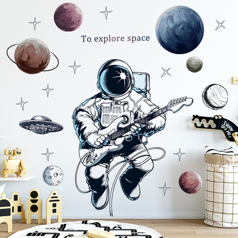 Pegatinas de pared de astronauta espacial para decoración de habitación de niños, calcomanías de pared decorativas de planetas, Mural para dormitorio ► Foto 1/6