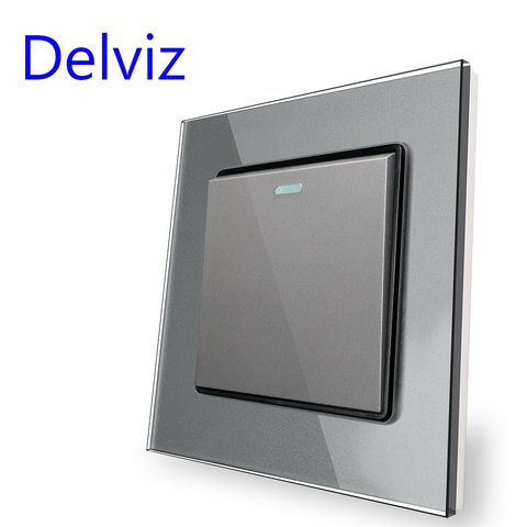 Delviz-Interruptor de cristal templado, Panel de cristal gris, 16A de pared de toma de corriente, CA de 110V-250V, 86mm * 86mm, 1 Banda, 2 vías ► Foto 1/6