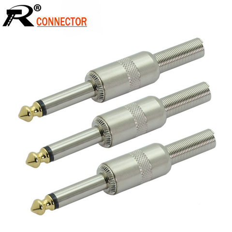 10 unids/lote 1/4 pulgadas conector Jack Mono 6,35mm conector macho con resorte cola chapados en oro Pedal de efectos para guitarra conector de micrófono conector ► Foto 1/6