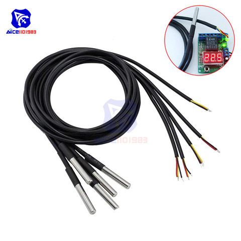 Diymore-Sensor de temperatura DS18B20, sonda térmica Digital resistente al agua con Cable de 1M para Arduino, 5 uds. ► Foto 1/5