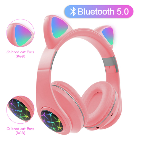 Auriculares con diseño de gato, inalámbricos por Bluetooth, auriculares estéreo Muisc con micrófono para niños e hijas ► Foto 1/6