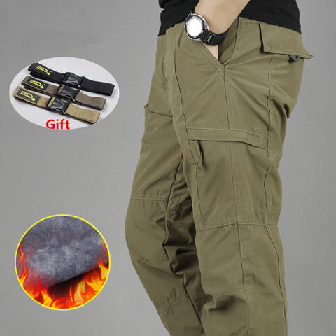 Pantalones Cargo impermeables de doble capa para hombre, pantalón grueso de lana Cargo, informal, militar, táctico, holgado, cálido, para invierno ► Foto 1/6