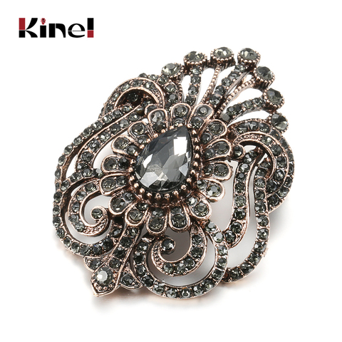 Kinel-broche Vintage de flores turcas para mujer, broche de diamante joyería de cristal gris, patrón de Cachemira de Arabia, solapa, corpiño ► Foto 1/6