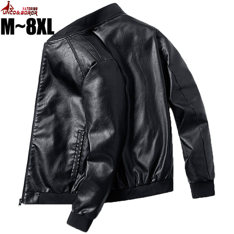 Chaqueta de cuero sintético de talla grande para hombre, cazadora de béisbol de bombardero para piloto de motorista, Top de universidad, 7XL y 8XL, chaquetas de cuero para motocicleta ► Foto 1/5