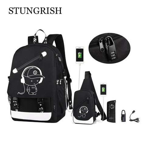 Mochila antirrobo para niños, morral de viaje con puerto de carga USB de 15,6 pulgadas, color negro ► Foto 1/6