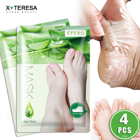 Mascarilla exfoliante de Aloe Vera para pies, mascarilla para pies, calcetines de pedicura, elimina la piel muerta, calcetines exfoliantes suaves para el cuidado de los pies, 4 Uds. = 2 pares ► Foto 1/6