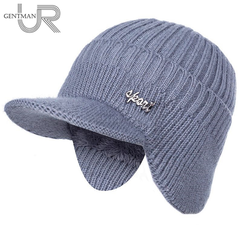 Cálidos gorros de invierno con forro de piel para hombre y mujer, gorro de lana suave con visera, clásico, con orejas tejidas, Unisex, gran oferta ► Foto 1/6