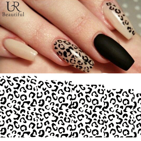 1 hoja negro/leopardo blanco de Arte de uñas de transferencia de agua pegatinas calcomanías belleza completa secreto manicura decoración DIY accesorio BEB304 ► Foto 1/6