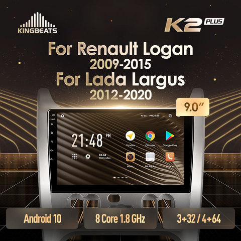 KingBeats-Radio Multimedia con GPS para coche, Radio con reproductor, Android 10, ocho núcleos, unidad principal HU, 4G en el salpicadero, para Renault Logan, Sandero, Lada, Largus, Lergus, Dacia, Duster, SIN dvd, 2 din, doble Din ► Foto 1/6