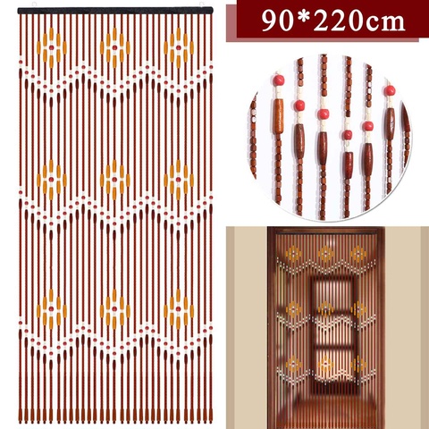 Cortina de madera para puerta, mosquitera hecha a mano con cuentas de madera, cortinas, divisor de ventana, tiras de 31 líneas, 90x220cm ► Foto 1/6