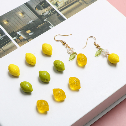 Colgante de cristal con forma de fruta de vidrio importada en República Checa, joyería hecha a mano, material de accesorios para pendientes, amarillo, verde, Limón ► Foto 1/6