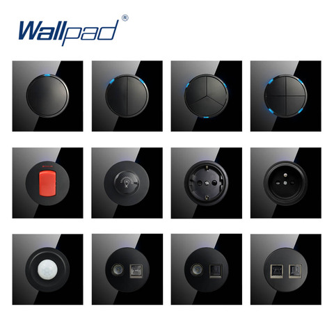 Wallpad-pulsador de clic aleatorio, interruptor de luz de pared con toma de indicador LED, Panel de vidrio templado negro para el hogar ► Foto 1/6