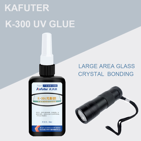 Envío libre 50 ml Kafuter UV pegamento de curado UV adhesivo K-300 transparente cristal y vidrio adhesivo con UV linterna ► Foto 1/6