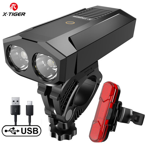 Luz X-TIGER para bicicleta, resistente al agua, recargable vía USB, para ciclismo de montaña al aire libre, con Banco de energía, accesorios para bicicleta ► Foto 1/6