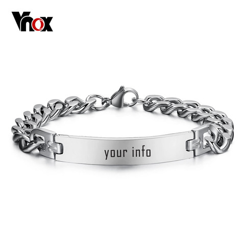 Vnox Envío grabado pulsera y brazalete de acero inoxidable 316l para Las Mujeres/Hombres joyería pulseras de IDENTIFICACIÓN nunca se oxida ► Foto 1/6