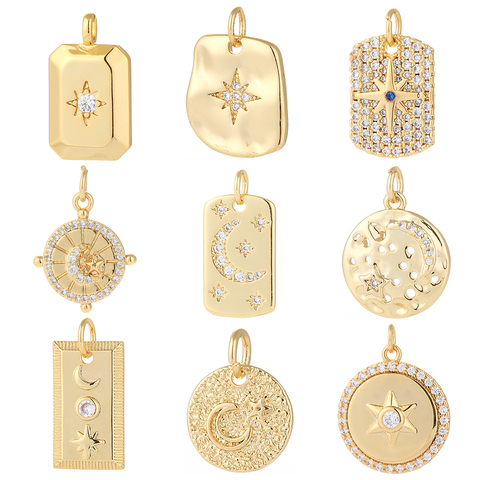Colgantes de Luna y estrella para la fabricación de joyas, suministros de diseño de oro, Charms Diy para pendientes, pulsera, collar, accesorios de circonita de cobre ► Foto 1/6