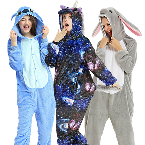 Pijamas de animales de unicornio para adultos, ropa de dormir de invierno, Kigurumi, Lobo, Panda, conejo, Mono para mujer, traje de Anime ► Foto 1/6