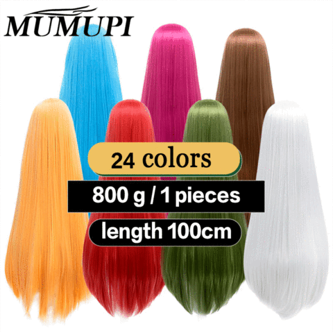 Peluca larga de Cosplay con flequillo, pelo de Lolita, Anime, azul, rosa, amarillo, Rubio, Puple, rojo, negro, naranja, blanco, Cos, pelo de 39 pulgadas mumumupi ► Foto 1/6