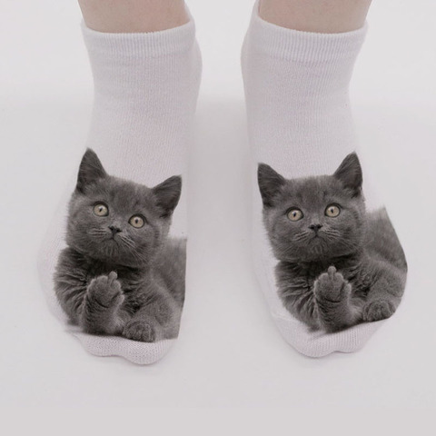 Calcetines tobillera impresa 3D para gato, divertidos, de corte bajo, deportivos, bonitos, calcetines con estampado de animales, primavera y otoño, calcetines caseros de suelo para niñas, navidad ► Foto 1/6