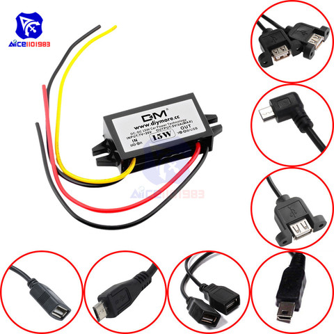 Diymore, DC-DC, módulo de fuente de alimentación de convertidor Buck de reducción, 12V a 5V, 3a, 15W, para coche, macho, hembra, USB, Mini Adaptador Micro USB ► Foto 1/6