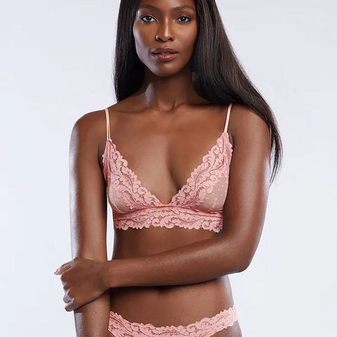 Bralette Sexy de malla de lunares en Bra mujer ver a través de sujetador transparente Top de encaje de moda de ropa interior Mujer ropa interior sujetador Lencería color rosa ► Foto 1/6