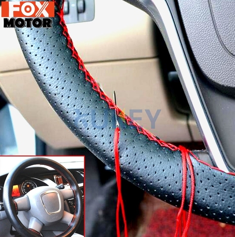 Cuero de la PU de bricolaje Auto coche cubierta del volante del coche de coser a mano cosida a mano con hilo de aguja 38cm de dirección cubiertas de rueda ► Foto 1/6