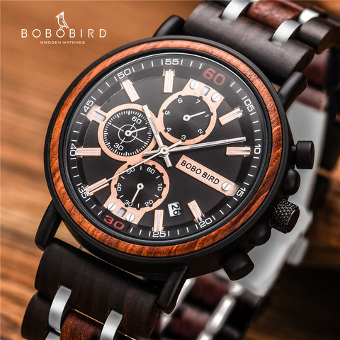 BOBO de madera Relojes hombres reloj pulsera de cuarzo luminoso puntero fecha mostrar cronógrafo reloj regalo de fiesta de Halloween reloj hombre ► Foto 1/6