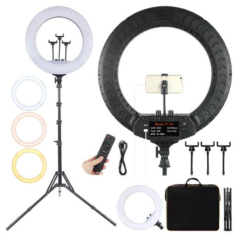 Fusitu-Lámpara de relleno con mando a distancia y trípode, accesorio fotográfico de iluminación FT-54, 21 pulgadas, Anillo de luz LED, 2700-6500K, para maquillaje y estudio fotográfico ► Foto 1/6