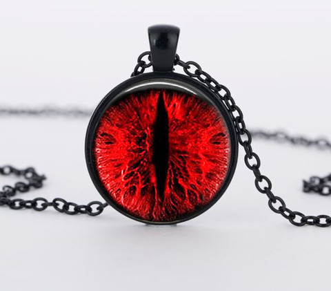 Collar de ojo de gato rojo para mujer y hombre, colgante de cristal con foto de Ojos de dragón, hecho a mano, cadena negra, joyería ► Foto 1/6