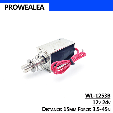 Electroimán de solenoide tipo Push Pull WL-1253B 12V 24V fuerza de empuje 3,5-45N 15mm marco abierto imán eléctrico lineal ► Foto 1/6