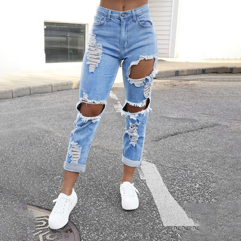 Disdistressed Jeans agujero Jeans rasgados para damas pantalón entero con cintura alta Lady Hip Pop mujer moda Streetwear - Historial de precios y revisión | Vendedor AliExpress -